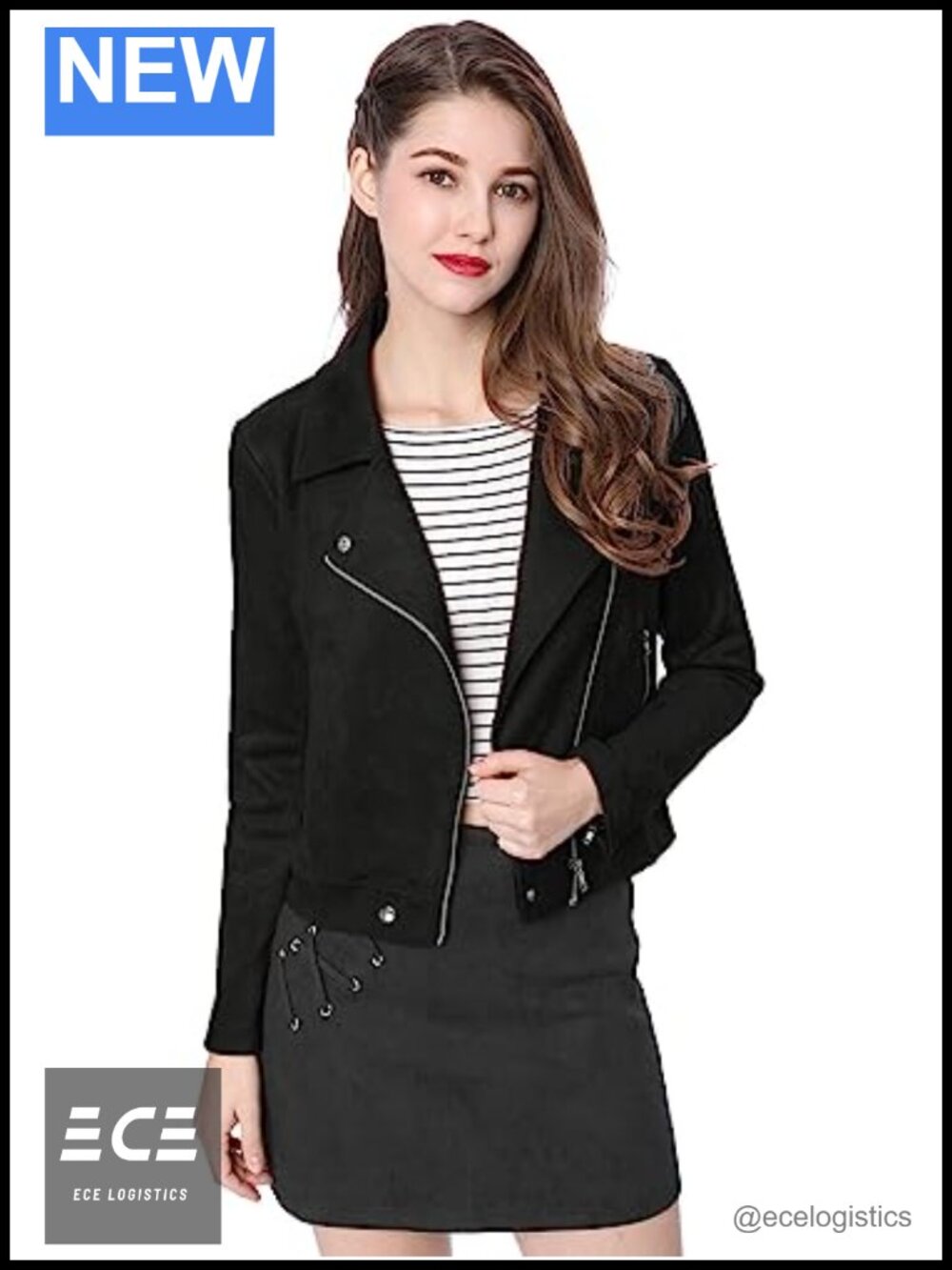 Faux Suede Moto Biker Jacket Long Sleeve Zip Up Lapel Outerwear